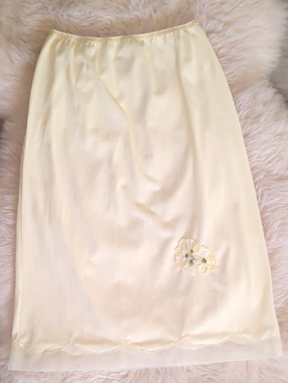 Vintage Yellow Midi Half Slip with Embroidered Floral Detail
